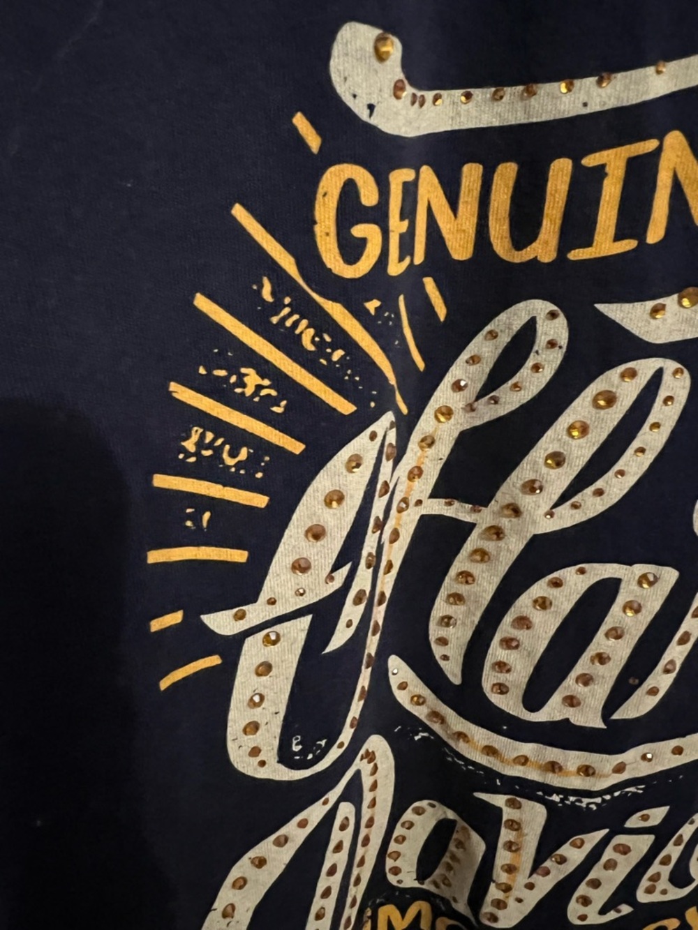 Harley-Davidson Navy Tank with Gold Logo / Crystals / Rhinestones, Size Large - Picture 5 of 7